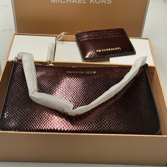 Michael Kors Metallic Purple Tote/Crossbody Bag and Cardholder Set NWT in box - Picture 3 of 6